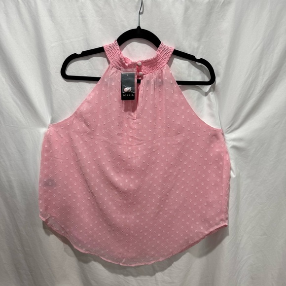 Torrid Pink Chiffon Clip Dot Halter Neck Tank 1X Blouse Girly Preppy Barbiecore - Picture 7 of 16